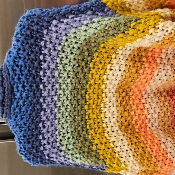 💕SAACHI💕 Mayflower Rainbow Stripe Cardigan ~ Hand Knit Multi-Color Medium - Picture 15 of 16